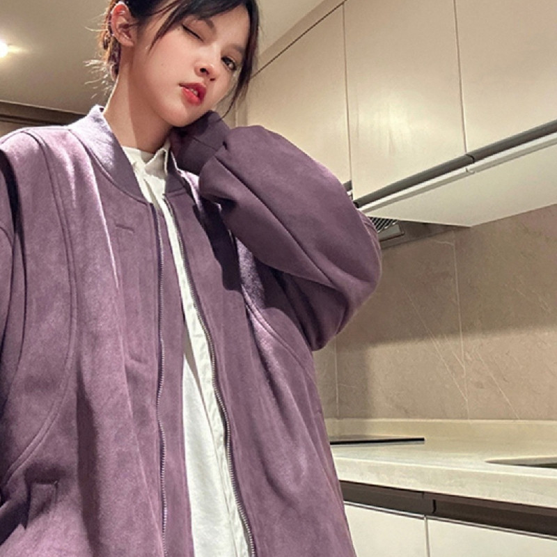 秋25复古麂皮绒棒球服男女休闲宽松飞行员夹克外套102B-JK6609P85,男装夹克,星座102B