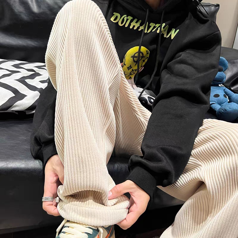 加绒灯芯绒编织绳直筒裤学生韩版阔腿裤休闲裤102B-K058P45加绒55，男装卫衣，星座102B