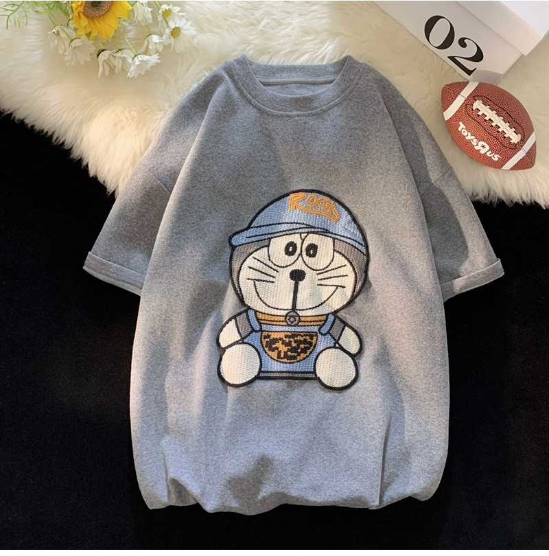 纯棉重工卡通机器猫刺绣T恤男女夏学生韩版短袖上衣102B-T404P30,男装T恤,星座102B