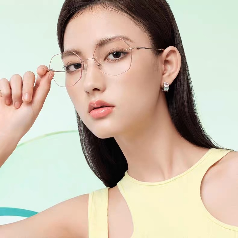 海伦凯勒新款无框美边近视眼镜女可配度数轻颜镜防蓝光K2014