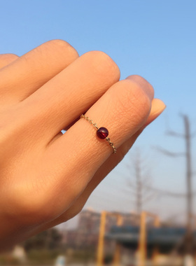 石榴石极细链条戒指百搭14k包金