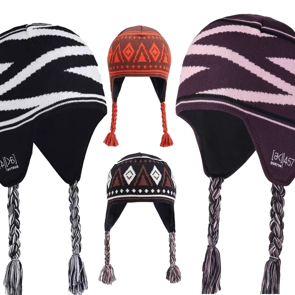 防风保暖复古几何图案针织帽