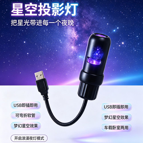 LED氛围投影灯卧室宿舍小夜灯星空月球地球替换灯片USB情侣礼物灯