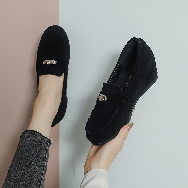 真皮坡跟单鞋一脚蹬软皮软底豆豆鞋中跟休闲中年妈妈鞋内增高女鞋,女鞋,乐福鞋（豆豆鞋）,淘宝优惠券,粉丝福利购,淘宝优惠卷