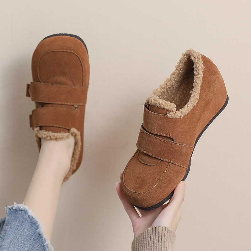 豆豆鞋女冬加绒内增高毛毛鞋真皮