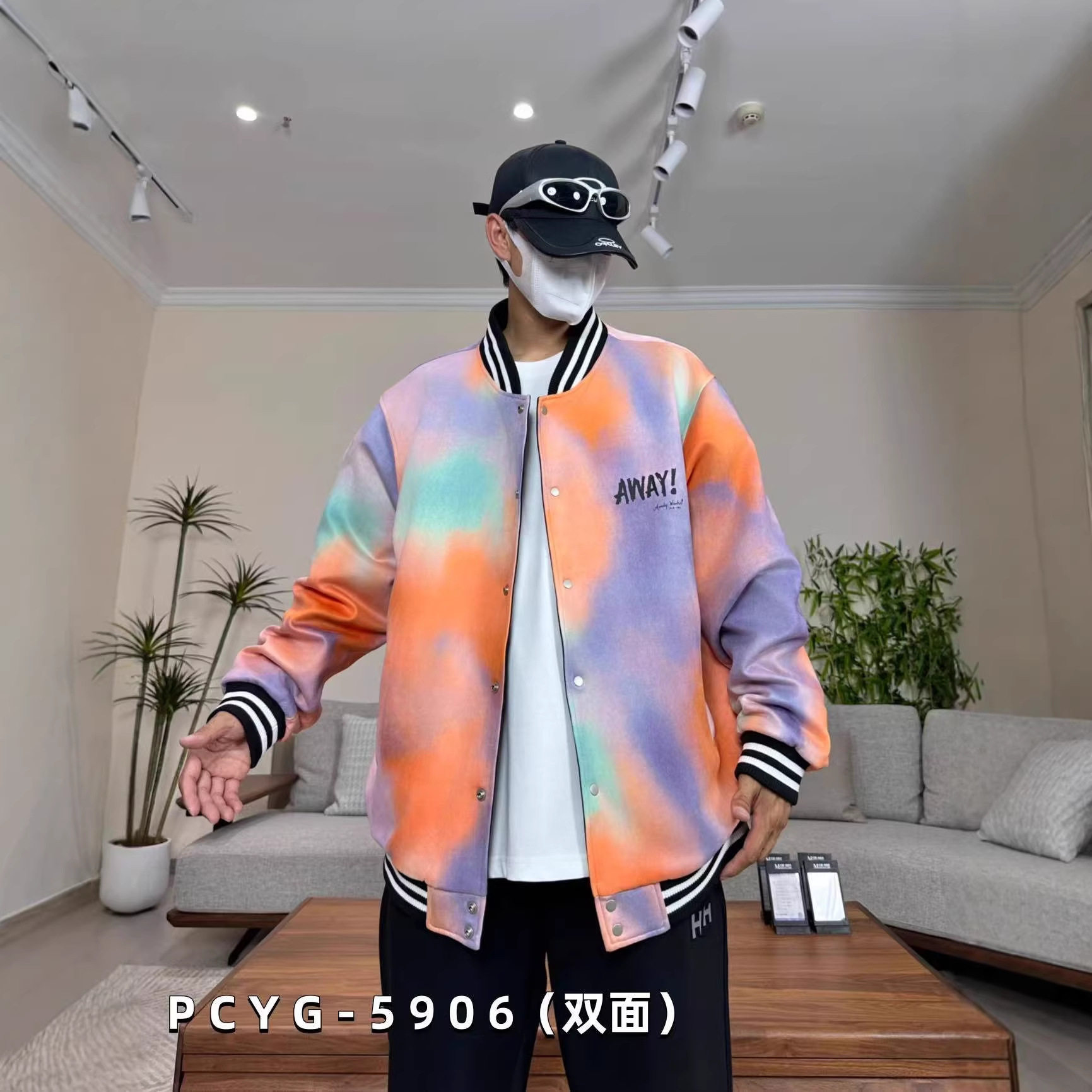 加肥加大码棒球服夹克外套男新款两面服赛博朋克印花款300斤胖人