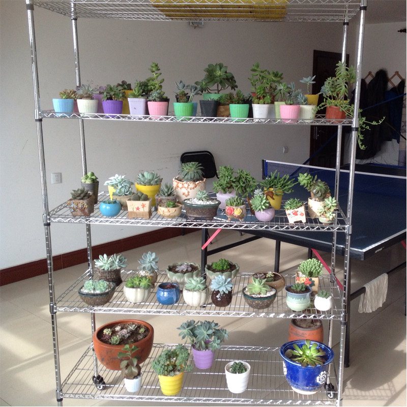 带轮网格花架不锈钢色移动多肉架