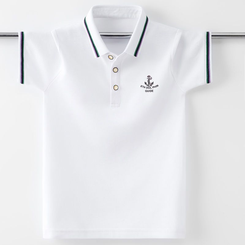 男童短袖t恤潮牌2025年夏季纯棉上衣中大童儿童小学生校服polo衫