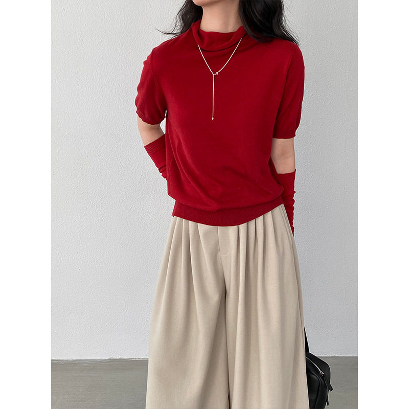 江左 复古新年高领短袖针织毛衣女配袖套26早春气质简约上衣A1015,女装/女士精品,毛针织衫,淘宝优惠券,粉丝福利购,淘宝优惠卷