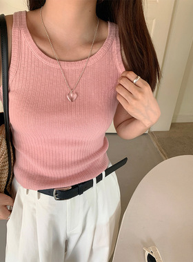 黄峥针织弹力U领吊带背心女2025夏纯色无袖内搭上衣142SH207百搭