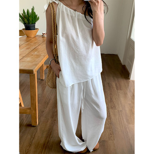 广州黄峥韩系小清新套装小众气质显瘦无袖上衣阔腿裤两件套520638