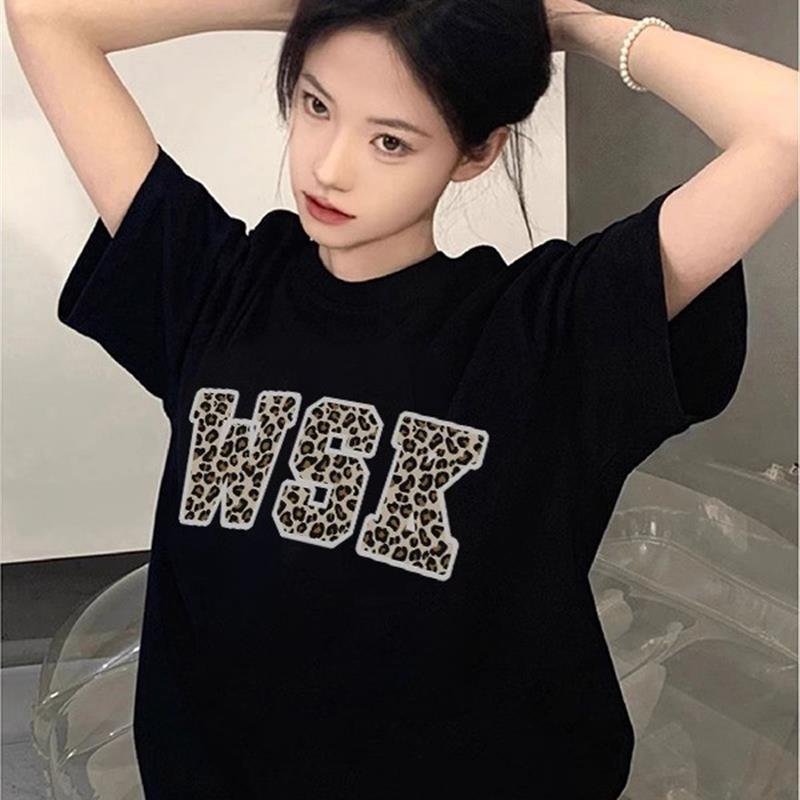 300斤可穿纯棉黑色短袖t恤女2025新款夏季正肩美式半截袖宽松上衣