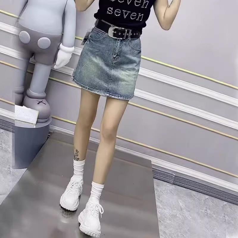 大码夏季高腰弹力牛仔短裙女胖妹妹遮胯显瘦防走光包臀a字半身裙