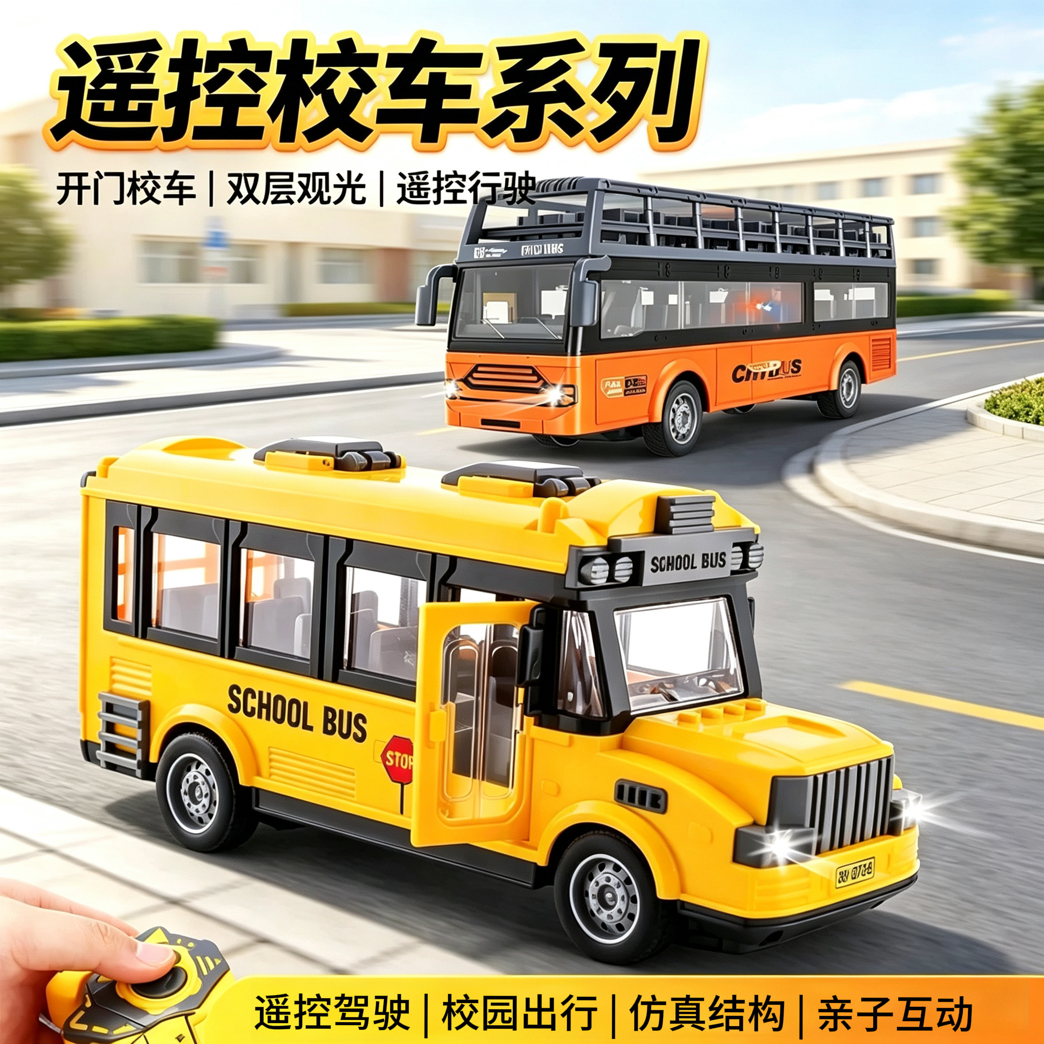 儿童无线遥控仿真校车灯光开门