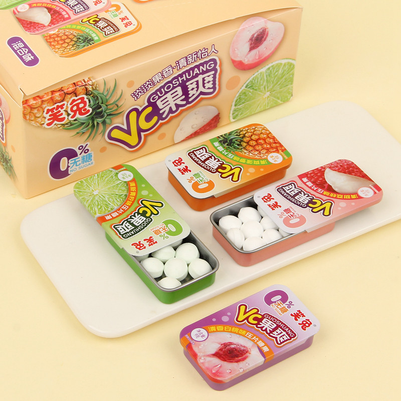 笑兔VC果爽压片糖果盒装多口味清凉菠萝青柠蜜桃便携糖果清新口气