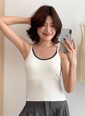 内目25218薄款细螺纹背心低圆领撞色工字吊带一体杯百搭美背内衣
