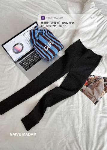 NAIVE MADAM内目27056黑绷带牙签裤加绒加厚保暖打底裤女300克