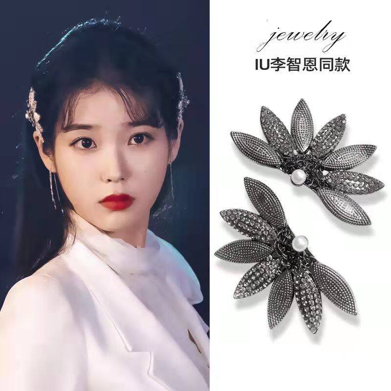 iu德鲁纳酒店同款满月发夹镶钻发卡子李知恩少女边夹卡子发饰耳钉