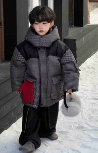 男童格子棉服冬装2026新款儿童洋气时髦加厚保暖中童棉服服外套