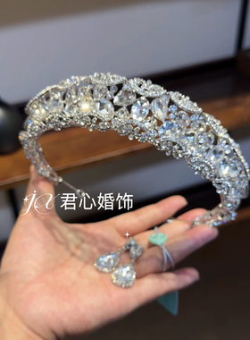 君心家 18180方糖水晶 |ETE原创简约气质矮冠新娘高级感皇冠