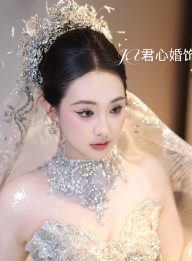 君心家 ETE铜锆软冠羽毛发条两件套 甜美新娘主纱头饰