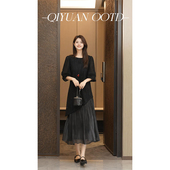 遮肉显瘦时尚 柒院家大码 私服女设计感小众网纱连衣裙秋季 中长裙子