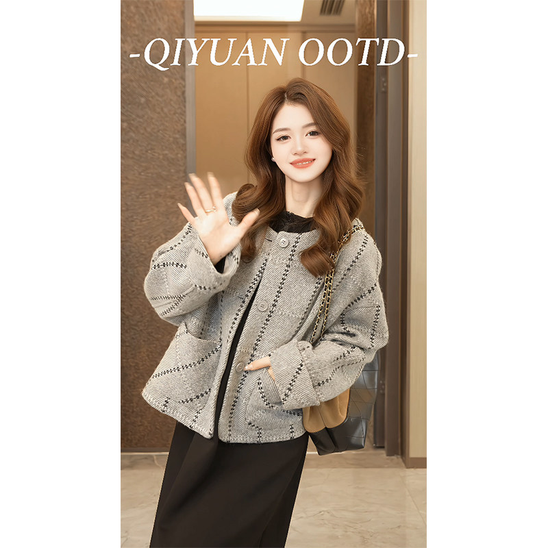 柒院家私服大码女装圆领羊毛呢外套2025秋冬宽松显瘦遮肉洋气大衣,女装/女士精品,短外套,淘宝优惠券,粉丝福利购,淘宝优惠卷