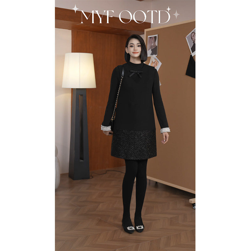 柒院家大码女法式蝴蝶结背心连衣裙2026春拼接重工宽松显瘦中长裙