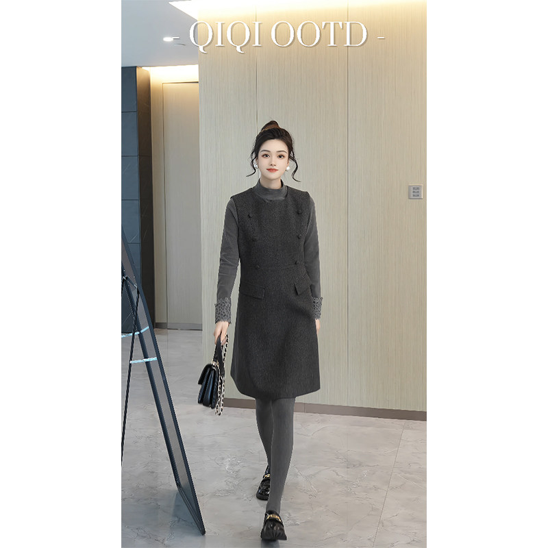 设计感圆领遮肉显瘦背心连衣裙女