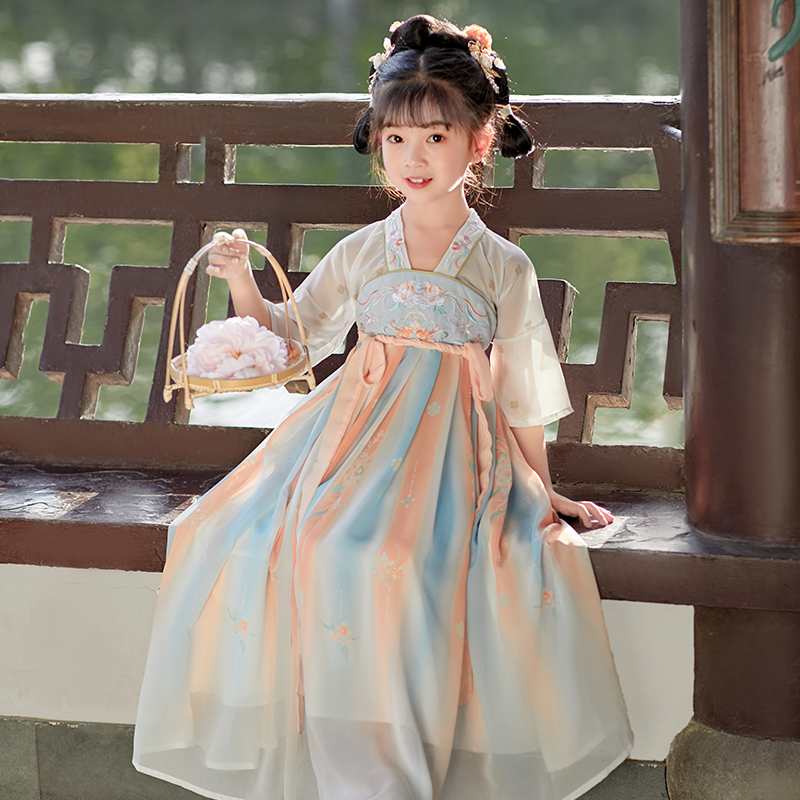 儿童汉服女春款轻薄襦裙演出服中国风超仙古装表演服装飘逸古风装