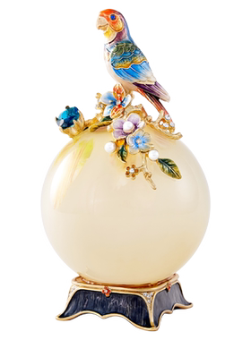 罗比罗丹《鹦鹉》摆件珐琅彩工艺博古架带灯摆件创意家居饰品
