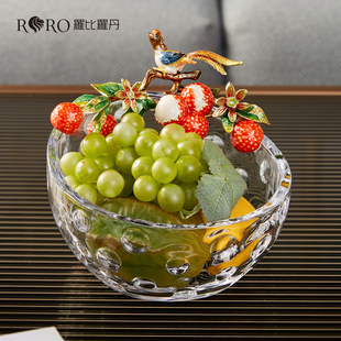 罗比罗丹创意水果盘水果篮手工彩绘花鸟装饰家用客厅茶几摆件