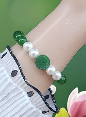 新中式珠碧玉髓招财手链弹力绳