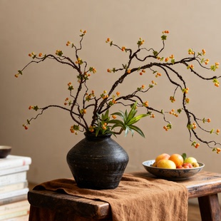 掬涵海棠果发财果枝仿真花假花摆件客厅餐桌装饰品插花花艺摆设