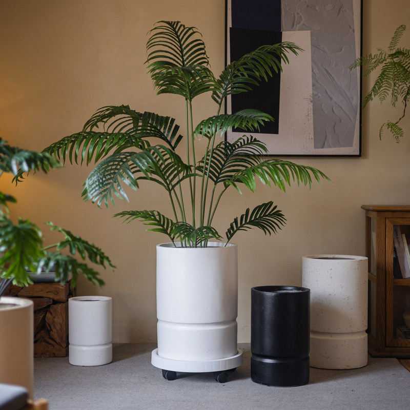 掬涵北欧极简镁泥花盆圆柱形家居软装客厅阳台侘寂风落地大号花盆