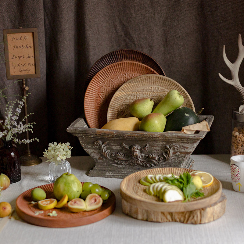 掬涵樱桃木圆盘日式实木托盘茶盘手工精雕黑胡桃碟子果盘茶点盘,农用物资,苗木固定器/支撑器,淘宝优惠券,粉丝福利购,淘宝优惠卷