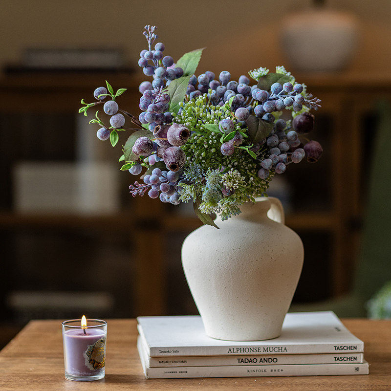 仿真蓝莓果实摆设客厅餐桌插花摆件轻奢高级感逼真假花干花束装饰