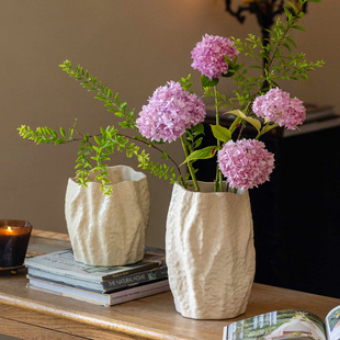 掬涵北欧极简奶油风陶瓷花瓶客厅玄关酒店插花水养桌面花瓶摆件