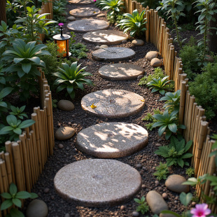 掬涵田园庭院铺路石圆形石头磨盘垫脚石踏步石青石板台阶庭院造景