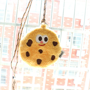 韩版卡通毛绒曲奇饼干零钱包挂件男女学生迷你拉链小钱包卡包耳机