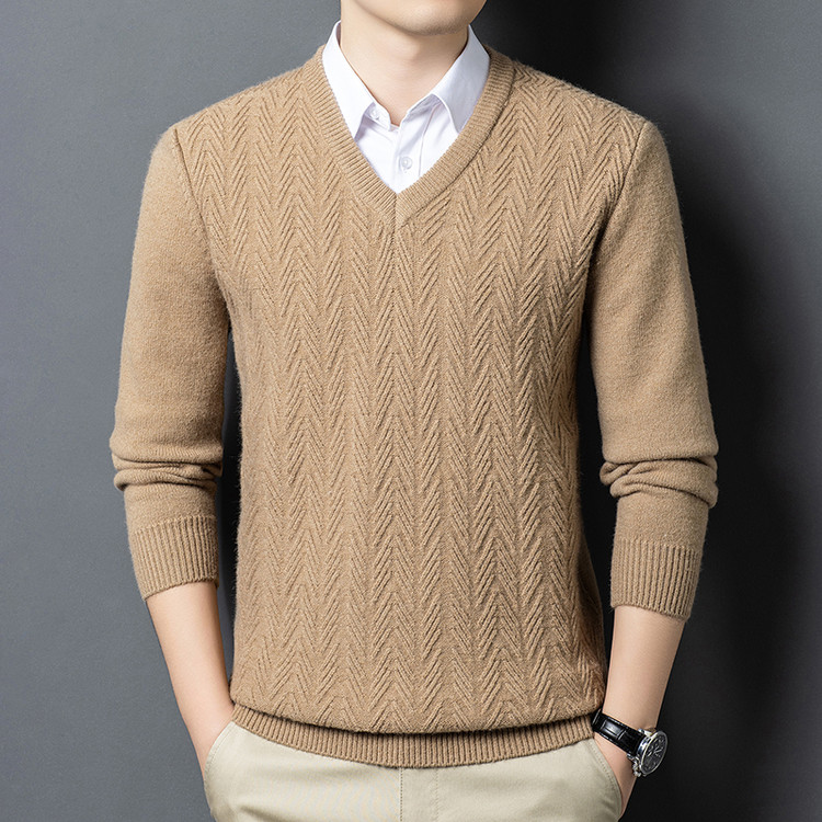 普通毛线V领宽松青春活力风套头针织衫/毛衣