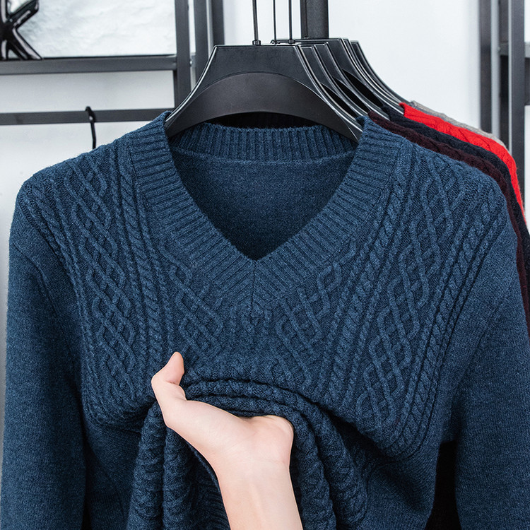 普通毛线V领宽松青春活力风套头针织衫/毛衣
