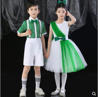 六一儿童合唱服演出服中小学生诗歌朗诵春天的故事绿色青色表演服
