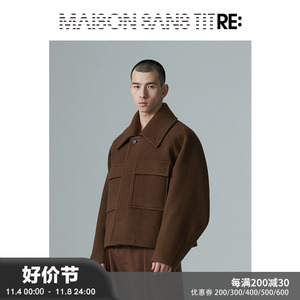 RE: BY MAISON SANS TITRE原创咖色插肩袖双口袋设计短款毛呢大衣