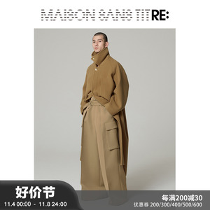 RE: BY MAISON SANS TITRE原创设计卡其色插肩袖长款廓形毛呢大衣