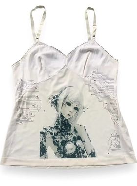 MoKie外贸机械少女印花性感吊带背心 时尚原宿修身显瘦吊带上衣