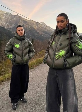 跨境mertra温感渐变绿色面包服加厚保暖立领可卸男女连帽夹克外套