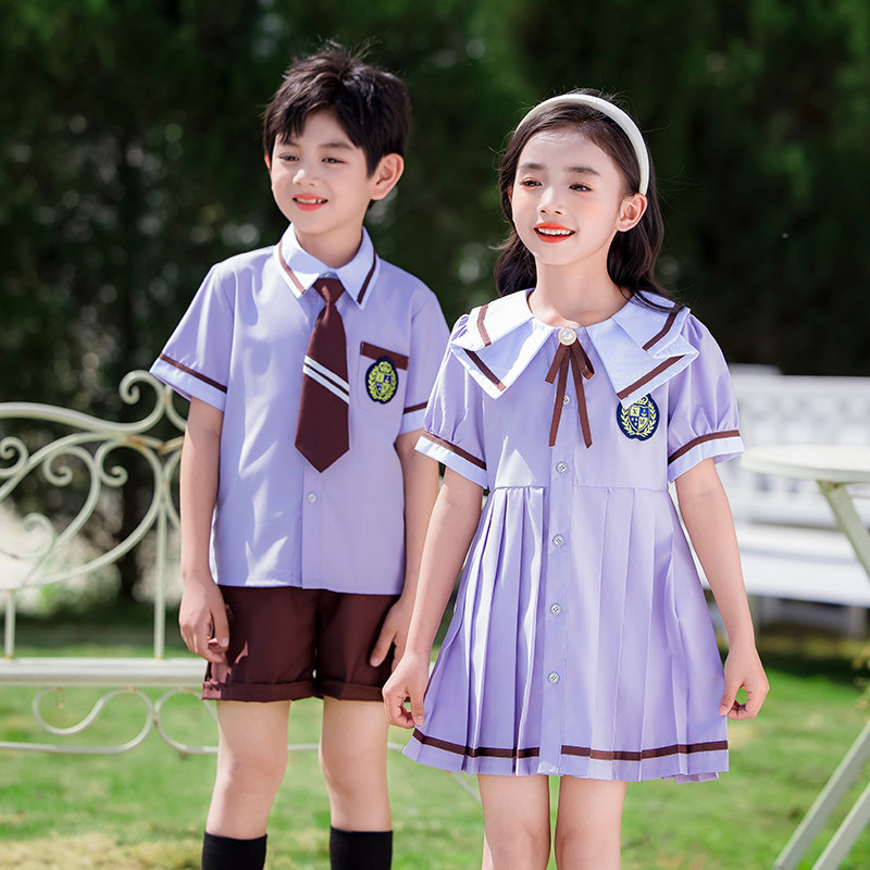 幼儿园园服夏季短袖套装一年级订制英伦学院风儿童班服小学生校服