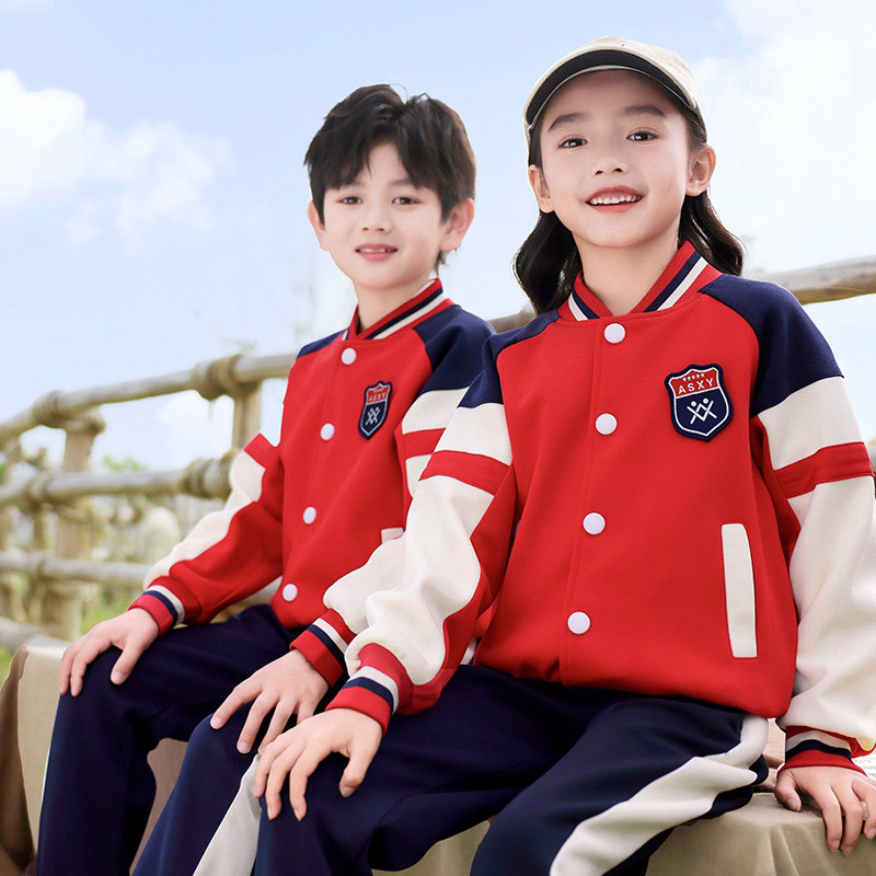红色小学生校服棒球服运动服儿。童班服套装夏天幼儿园园服毕业服