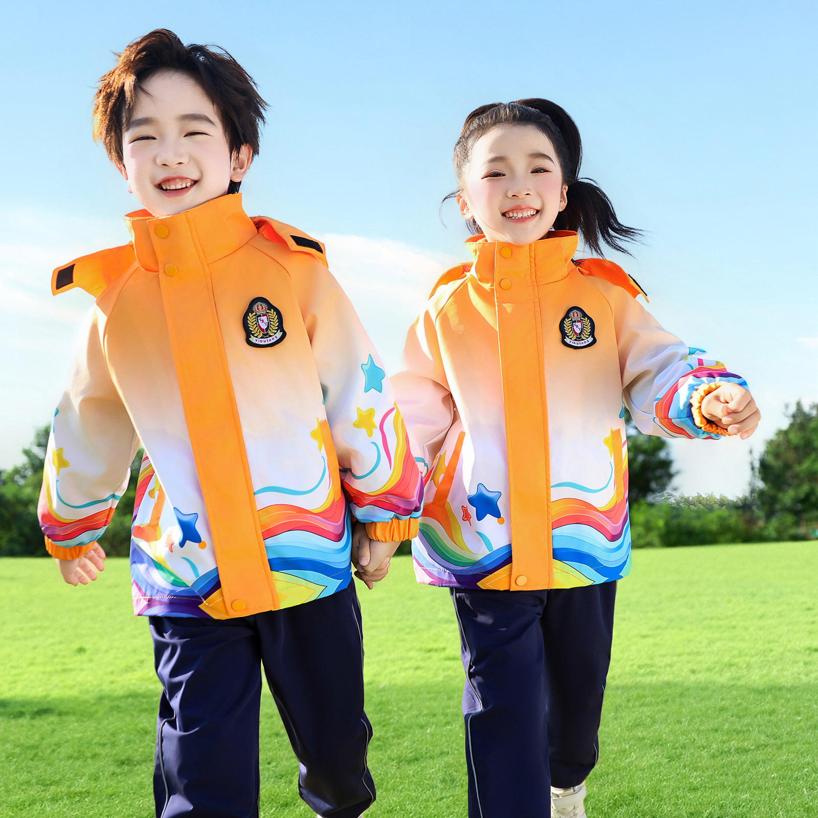 幼儿园小学生彩虹冲锋衣三件套